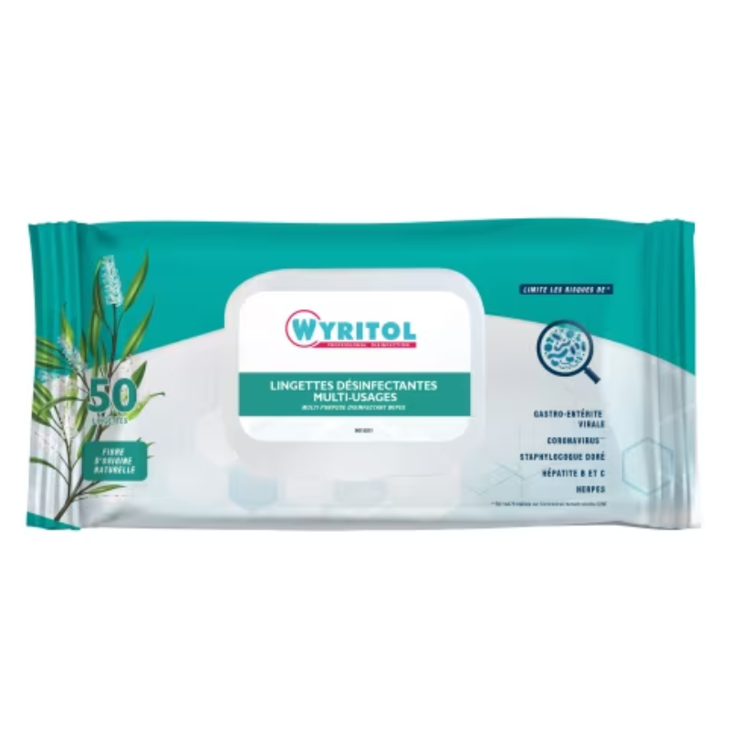 LINGETTES DESINFECTANTES MULTI-USAGES - WYRITOL - 50 LINGETTES -