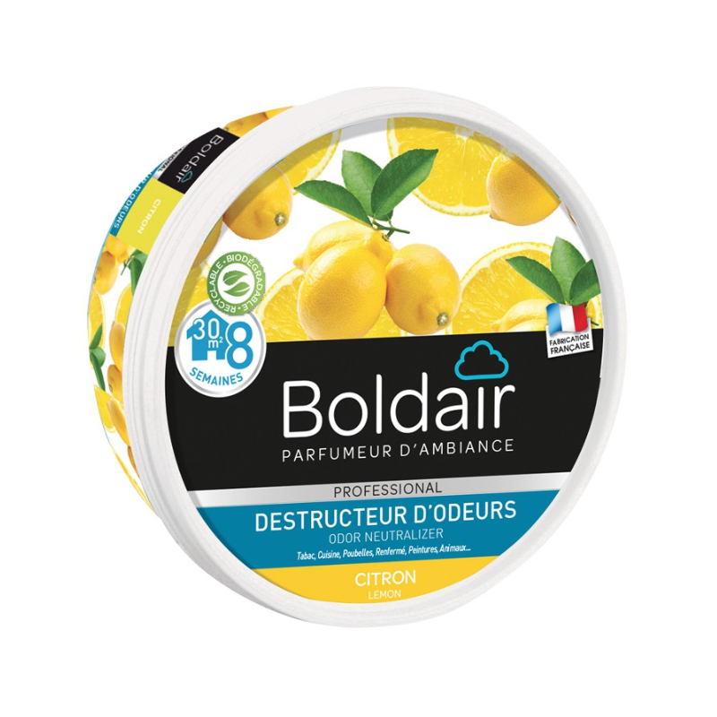 BOLDAIR - GEL DESTRUCTEUR D'ODEURS - CITRON - POT 300GR -