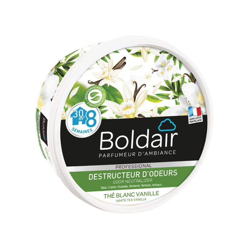 BOLDAIR - GEL DESTRUCTEUR D'ODEURS - THE BLANC VANILLE - POT 300GR -