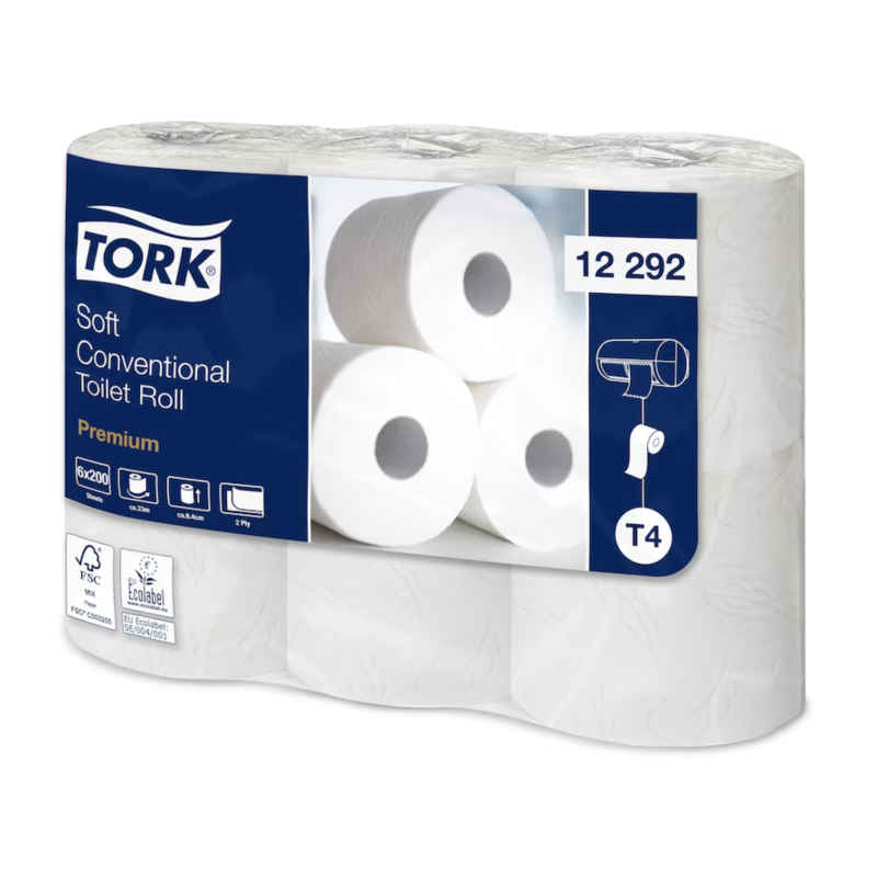 PAPIER TOILETTE ROULEAU TRADITIONNEL - 200 FEUILLES - TORK T4 - BLANC -