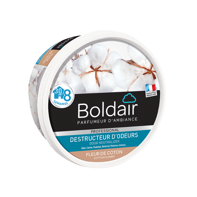 BOLDAIR - GEL DESTRUCTEUR D'ODEURS - FLEUR DE COTON - POT 300GR -
